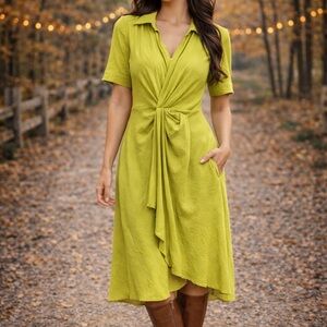 Calvin Klein Lime Knot-Front Collared Midi Dress
